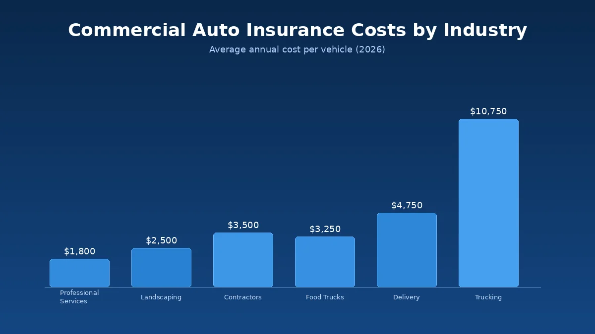 Commercial auto insurance costs by industry showing average annual premium per vehicle