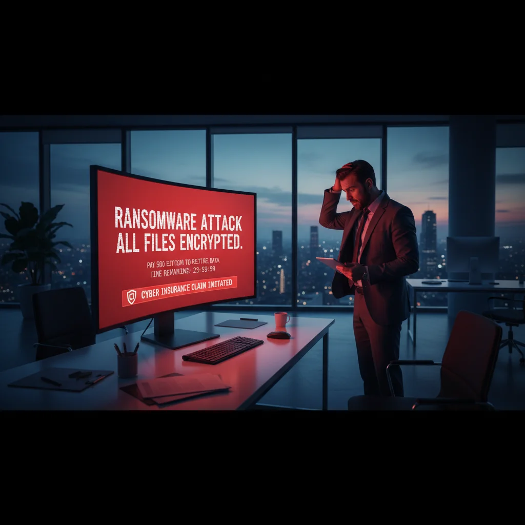 Business professional responding to ransomware attack covered by cyber liability insurance policy