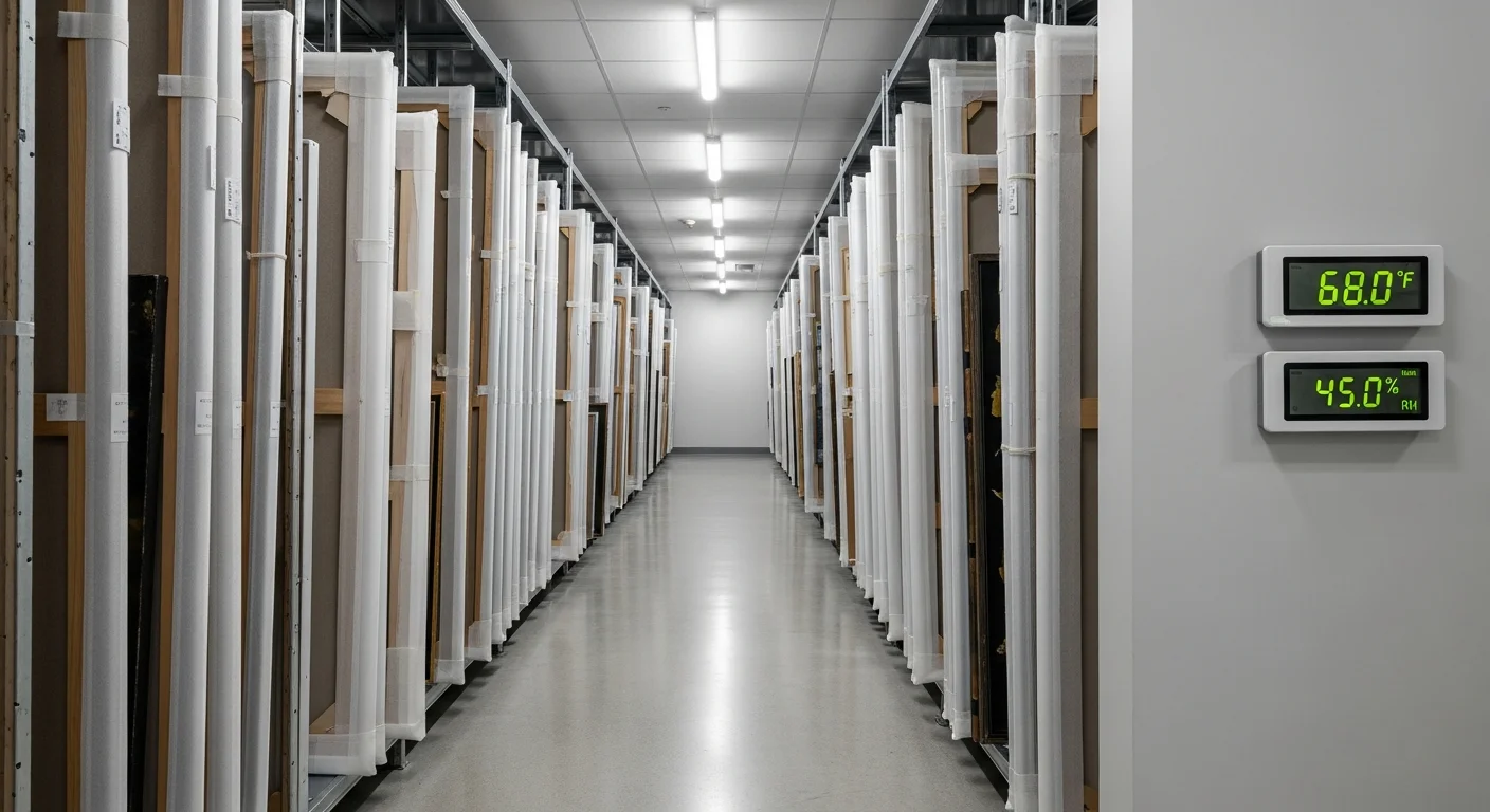 Climate-controlled art storage facility for insured fine art collection