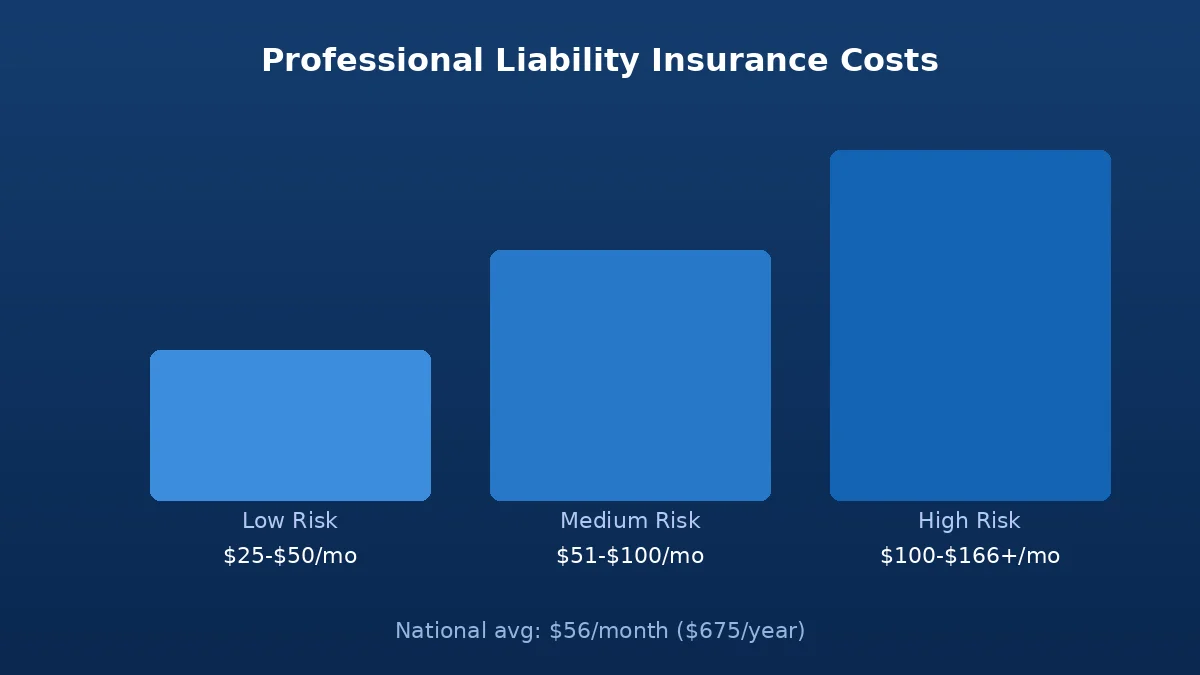 Professional liability insurance cost comparison showing low, medium, and high risk profession pricing