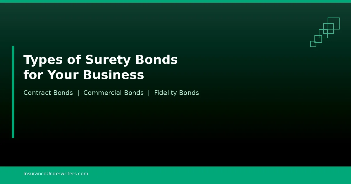 Types of surety bonds including contract bonds, commercial bonds, and fidelity bonds
