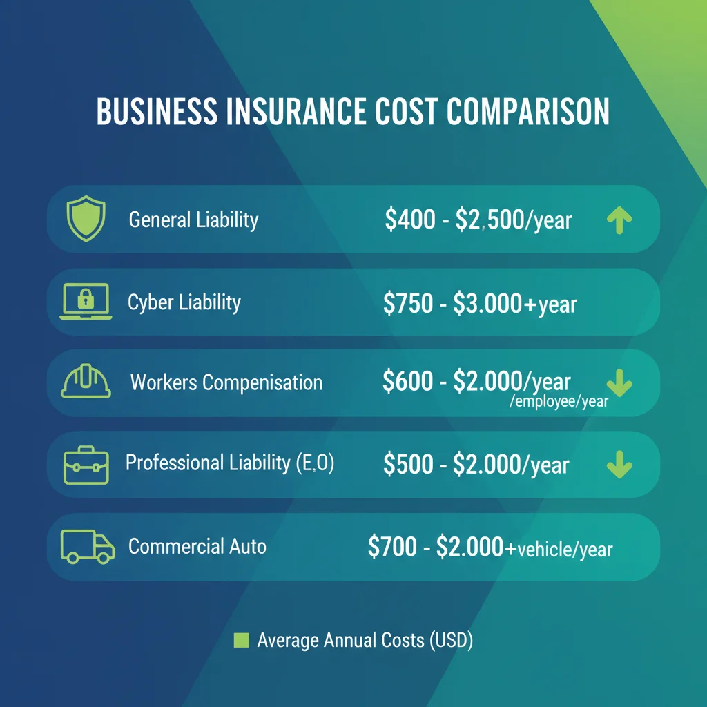 Business insurance cost comparison by coverage type