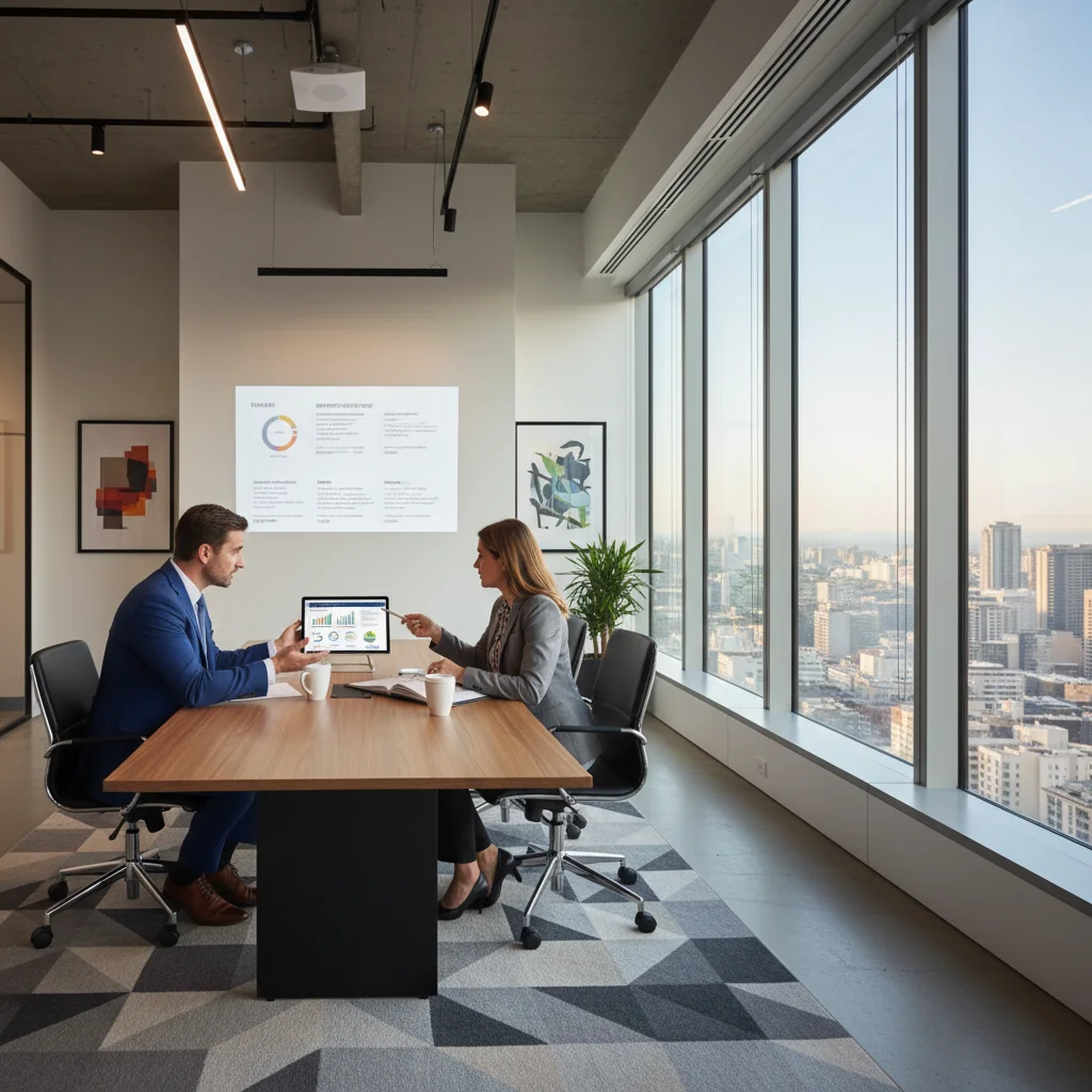 Business owner discussing insurance costs with advisor