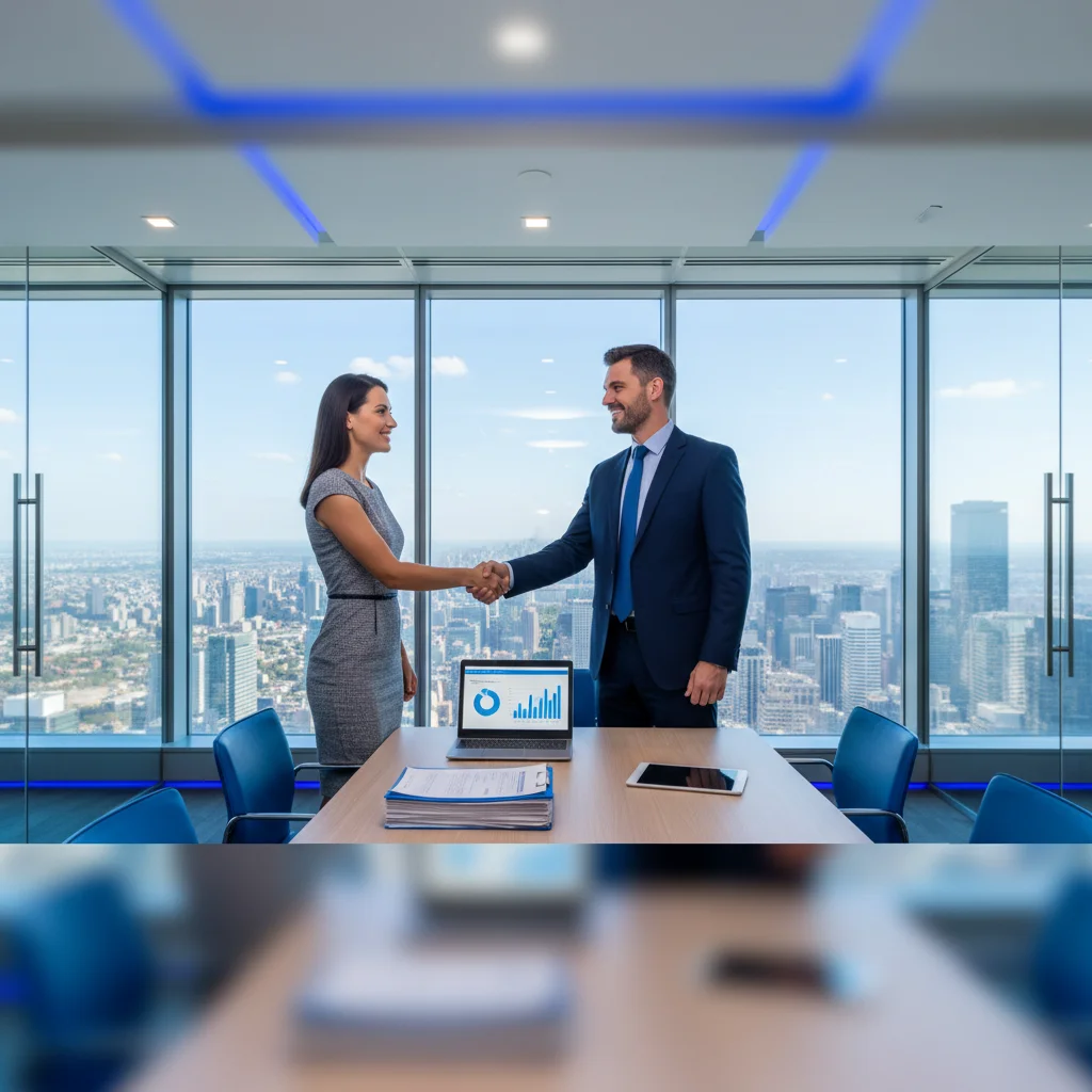 Insurance broker discussing commercial umbrella policy with a business owner