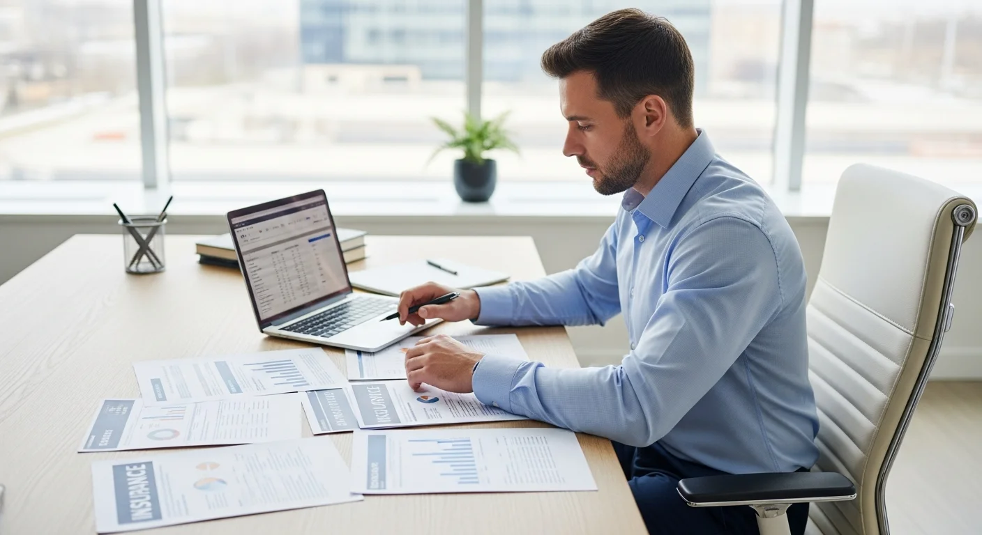 Business owner reviewing excess liability insurance policy documents